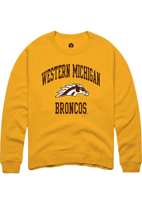 Mens Western Michigan Broncos Gold Rally No 1 Graphic Crew Sweatshirt