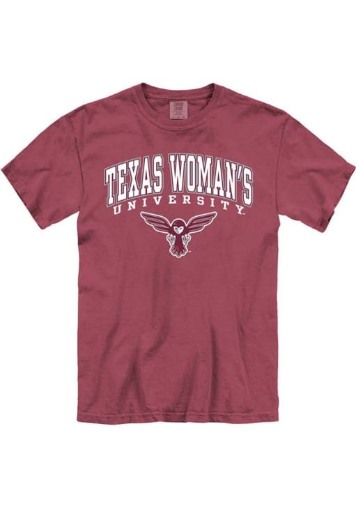 Texas Womans University Maroon Arch Mascot Garment Dyed Short Sleeve T Shirt