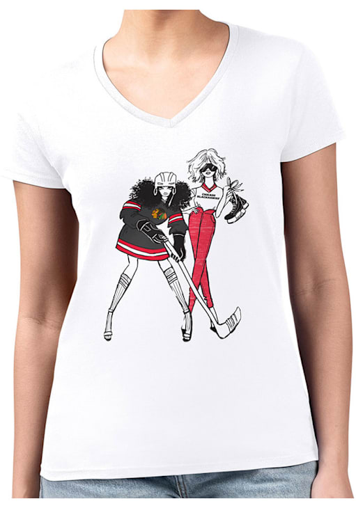4Her Chicago Blackhawks Womens Hockey Girls Design T-Shirt White