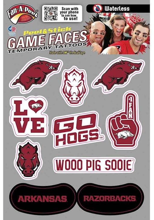 Arkansas Razorbacks RED Multi-Design Face Tattoo - 283696128