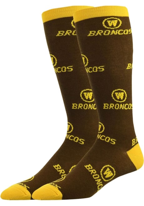 Allover Western Michigan Broncos Mens Dress Socks - Brown