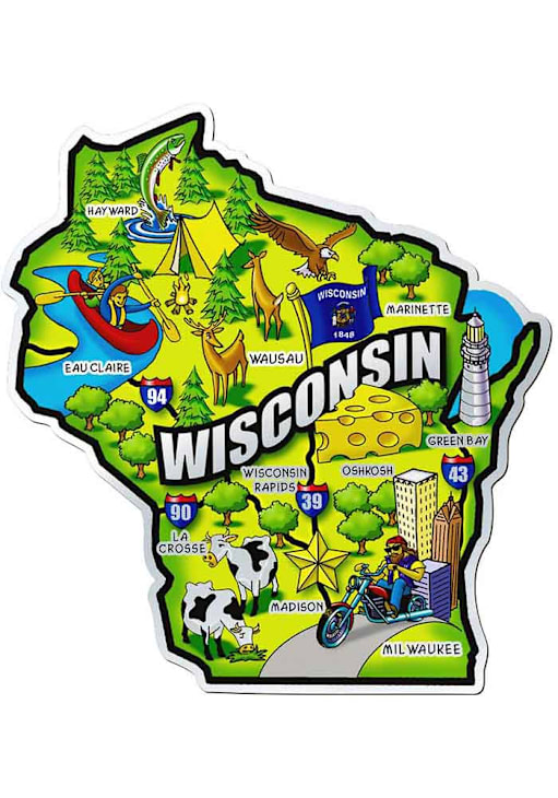 Wisconsin Map Sticker Wisconsin Souvenir | Wisconsin Stickers GREEN State Shape Map - 30490252