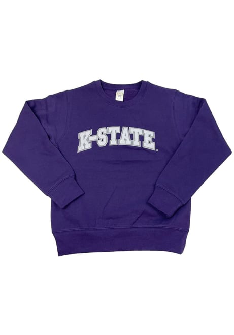 Youth Purple K-State Wildcats Arched Wordmark Long Sleeve Crew Sweatshirt