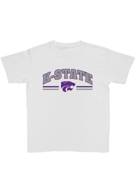 Youth White K-State Wildcats Outline Arch Short Sleeve T-Shirt