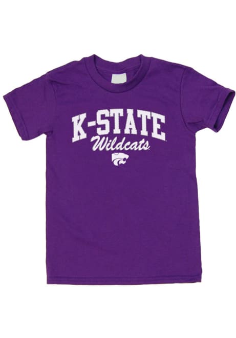 Youth Purple K-State Wildcats Outline Arch Short Sleeve T-Shirt