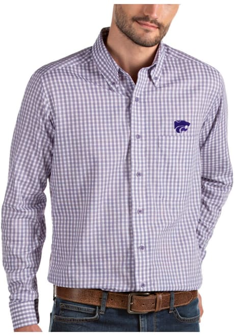 Mens K-State Wildcats Purple Antigua Structure Long Sleeve Dress Shirt