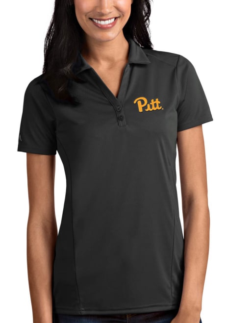 Womens Pitt Panthers Grey Antigua Tribute Short Sleeve Polo Shirt