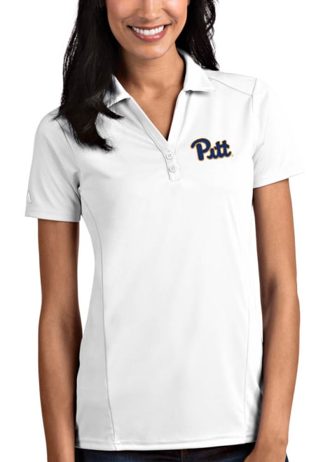 Womens Pitt Panthers White Antigua Tribute Short Sleeve Polo Shirt