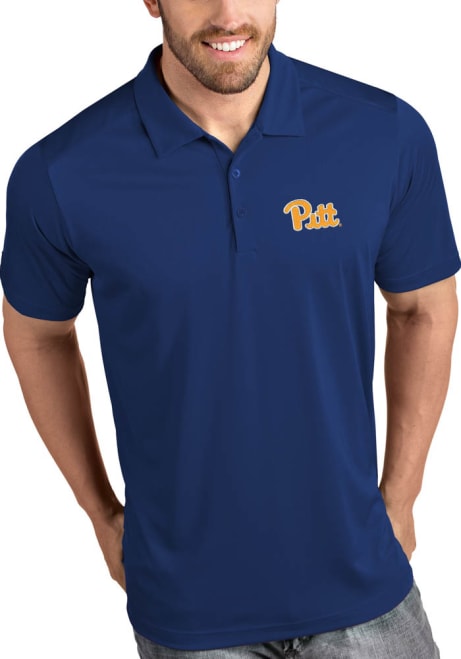 Mens Pitt Panthers Blue Antigua Tribute Wordmark Short Sleeve Polo Shirt