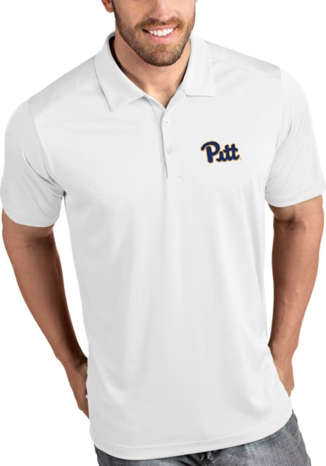 Mens Pitt Panthers White Antigua Tribute Short Sleeve Polo Shirt