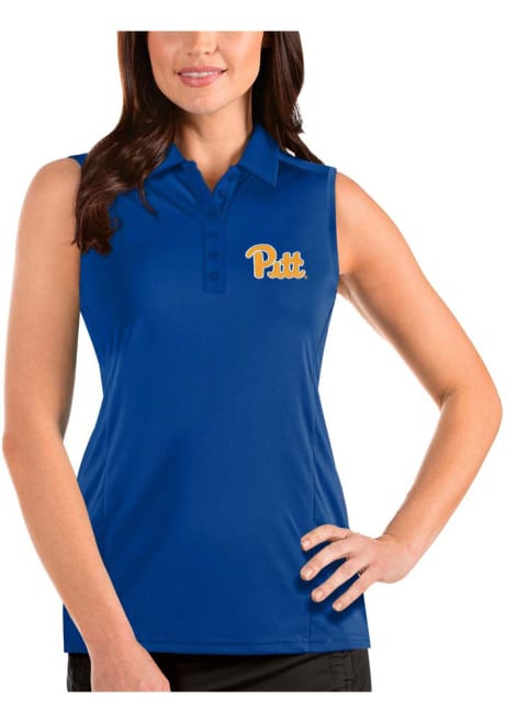 Womens Pitt Panthers Blue Antigua Tribute Sleeveless Polo Shirt