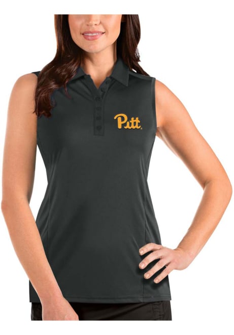 Womens Pitt Panthers Grey Antigua Tribute Sleeveless Polo Shirt