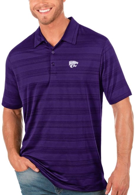 Mens K-State Wildcats Purple Antigua Compass Tonal Stripe Short Sleeve Polo Shirt