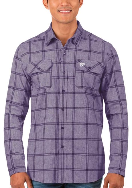 Mens K-State Wildcats Purple Antigua Regal Flannel Long Sleeve Dress Shirt