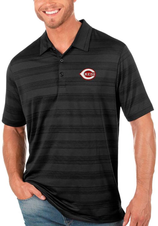 Antigua Cincinnati Reds Mens Black Compass Short Sleeve Polo