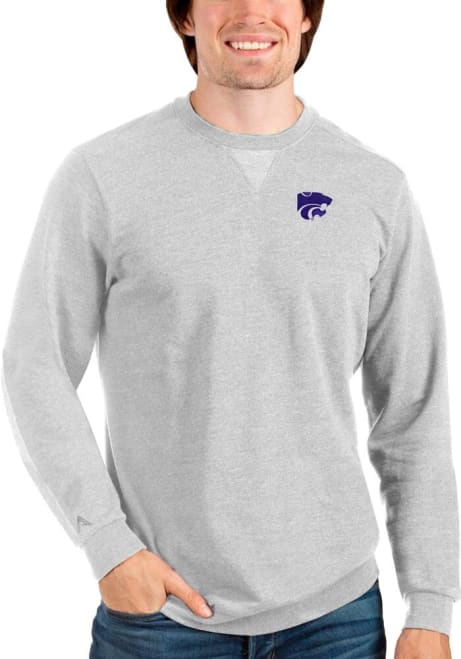 Mens K-State Wildcats Grey Antigua Reward Long Sleeve Sweater