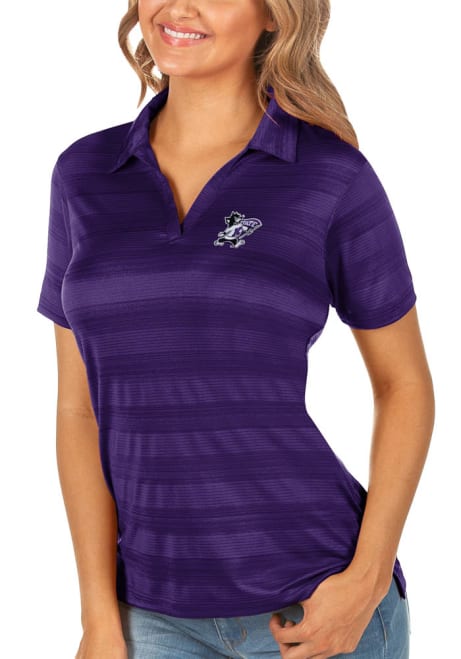 Womens K-State Wildcats Purple Antigua Stripe Compass Short Sleeve Polo Shirt