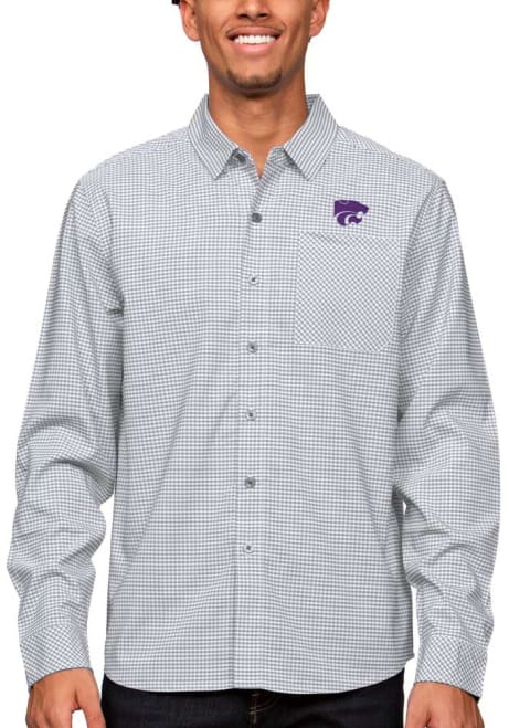 Mens K-State Wildcats Charcoal Antigua Stellar Long Sleeve Dress Shirt