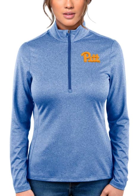 Womens Pitt Panthers Blue Antigua Heather Rally 2 Qtr Zip Pullover