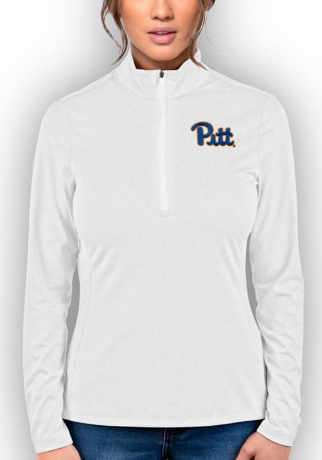 Womens Pitt Panthers White Antigua Heather Rally 2 Qtr Zip Pullover