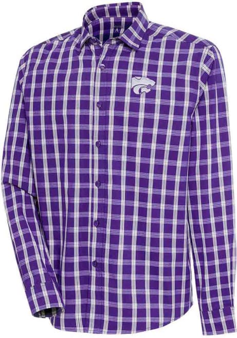 Mens K-State Wildcats Purple Antigua Carry Plaid Long Sleeve Dress Shirt