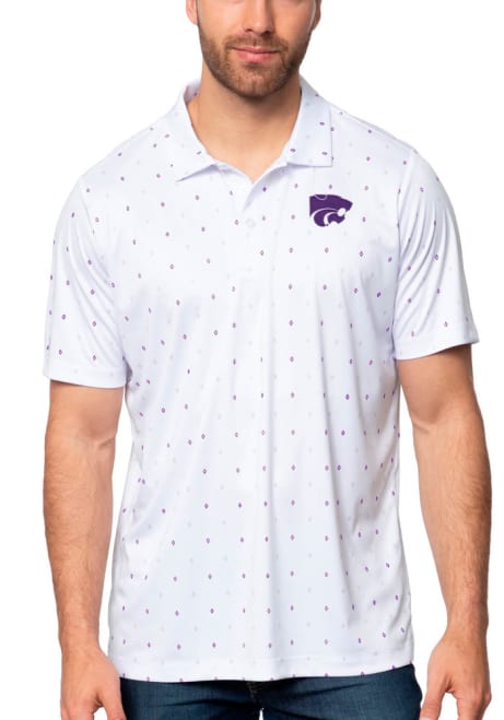 Mens K-State Wildcats White Antigua 19th Hole Short Sleeve Polo Shirt