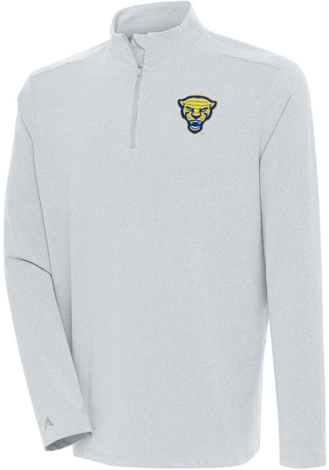 Mens Pitt Panthers Grey Antigua Swing Set Qtr Zip Pullover