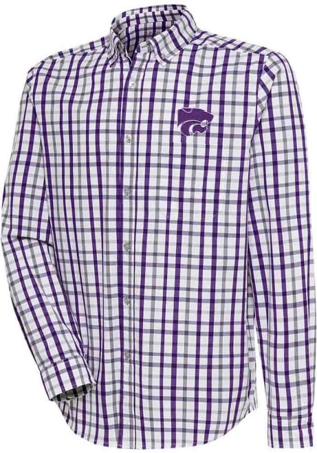 Mens K-State Wildcats Purple Antigua Tending Plaid Long Sleeve Dress Shirt