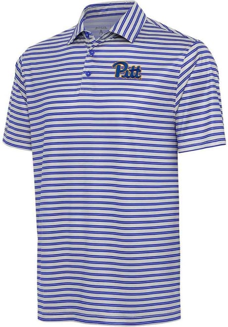 Mens Pitt Panthers Blue Antigua Turn Stripe Short Sleeve Polo Shirt