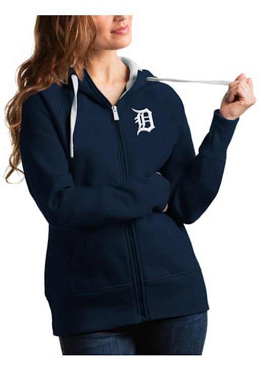 Detroit Tigers Antigua Womens NAVY Victory Full Zip Hood Long