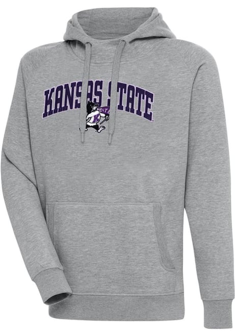 Mens K-State Wildcats Grey Antigua Victory Hooded Sweatshirt