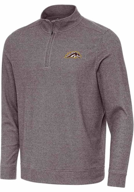 Mens Western Michigan Broncos Brown Antigua Subtle Buffed Qtr Zip Pullover