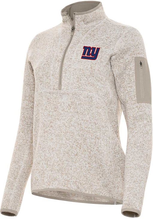 New York Giants Antigua Womens OATMEAL Fortune Long Sleeve Qtr Zip