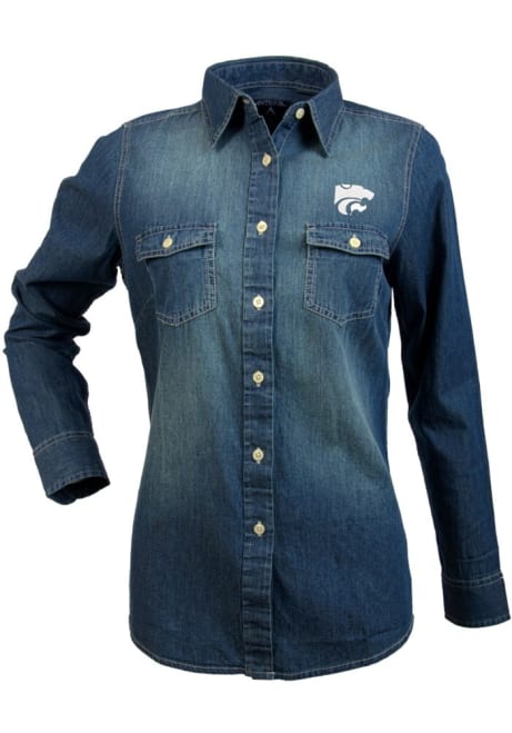 Womens K-State Wildcats Light Blue Antigua Chambray Long Sleeve Dress Shirt