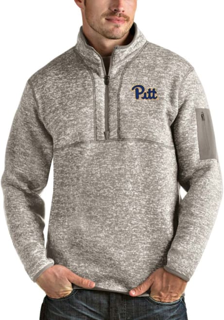 Mens Pitt Panthers Oatmeal Antigua Fortune Blue Logo Qtr Zip Pullover