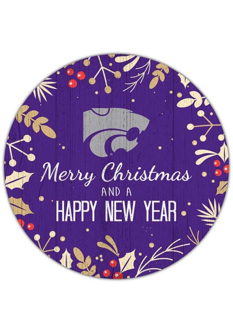 Purple K-State Wildcats Merry Christmas and New Year Circle Sign