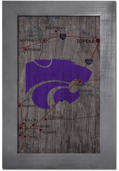 Purple K-State Wildcats City Map Sign