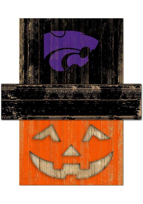 Purple K-State Wildcats Pumpkin Head Sign