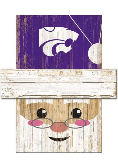 Purple K-State Wildcats Santa Head Sign