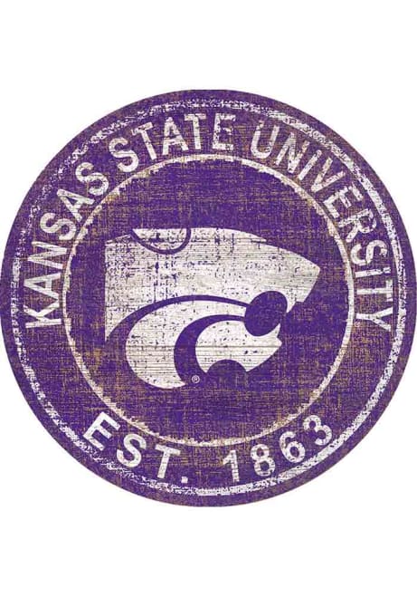 Purple K-State Wildcats Round Heritage Logo Sign