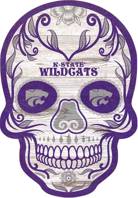 Purple K-State Wildcats 12 inch Sugar Skull Sign