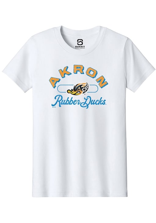 Akron Script Summit Sportswear Akron RubberDucks Youth White Vintage Arch Script ...