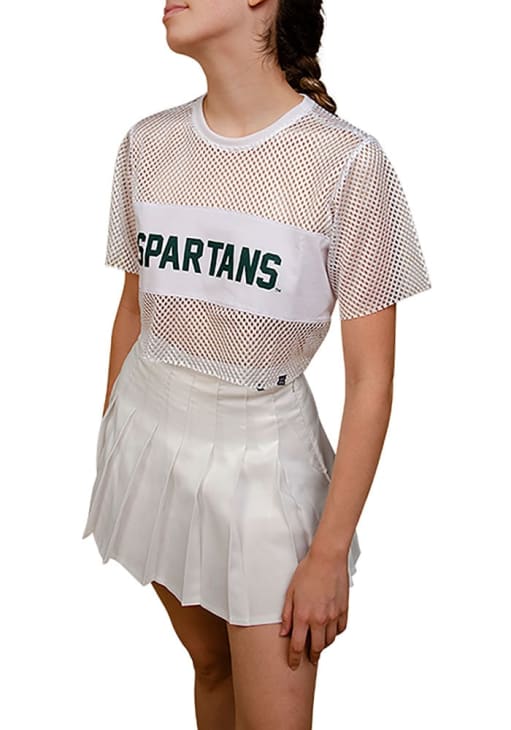 Michigan State Spartans Womens Hype and Vice Cropped Mesh Fashion Football Jersey - White