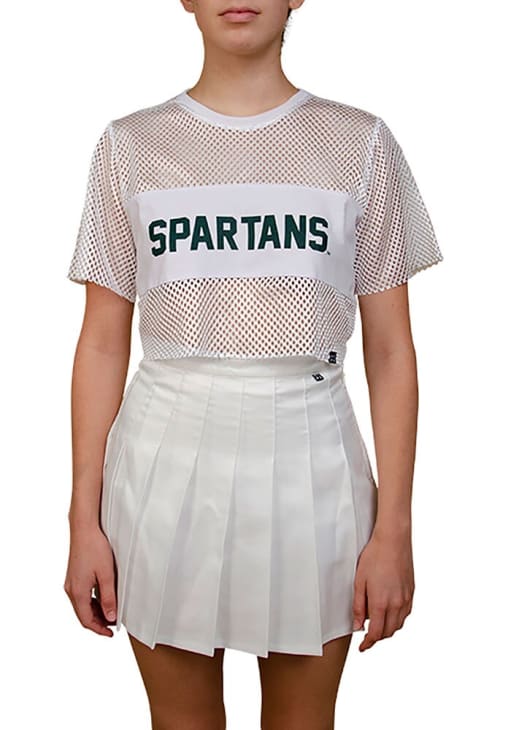 Michigan State Spartans Womens Hype and Vice Cropped Mesh Fashion Football Jersey - White