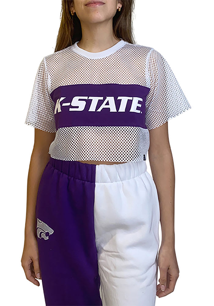 Hype and Vice Womens WHITE/PURPLE K-State Wildcats Cropped Mesh