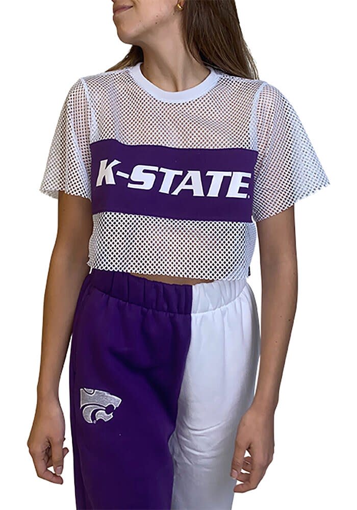 Hype and Vice Womens WHITE/PURPLE K-State Wildcats Cropped Mesh