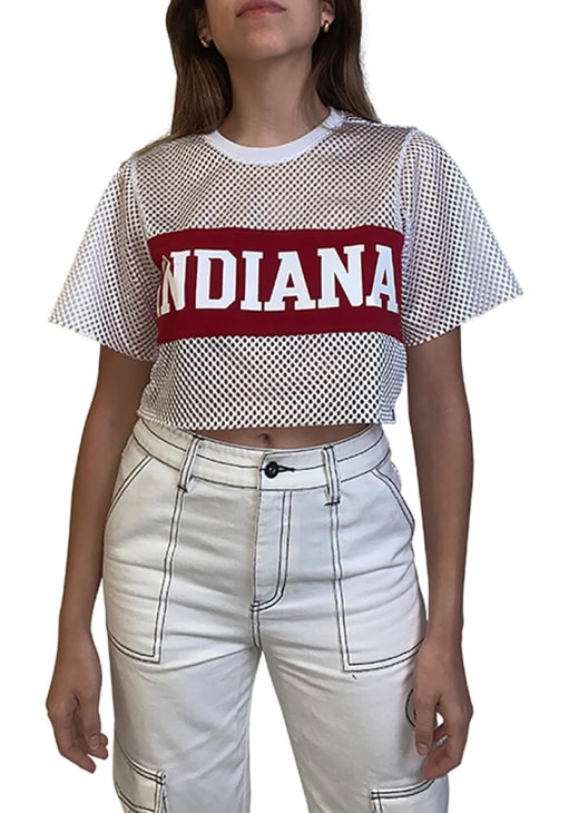 Indiana Hoosiers Womens Hype and Vice Cropped Mesh Fashion Football Jersey - White