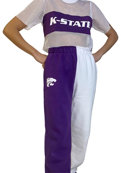 Womens K-State Wildcats White Hype and Vice Power Cat Colorblock Sweatpants