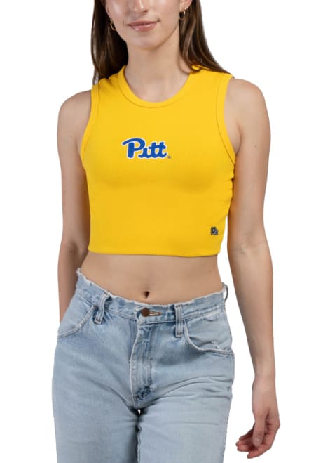 Womens Pitt Panthers Gold Hype and Vice Cut Off Tank Top