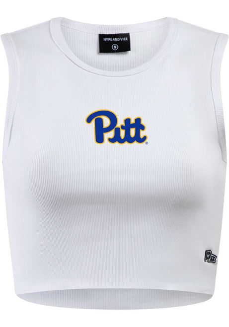 Womens Pitt Panthers White Hype and Vice Cut Off Tank Top